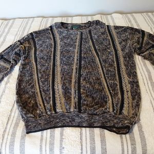 Vintage Tundra Mens Large Coogi Style Esque Knit Sweater Brown